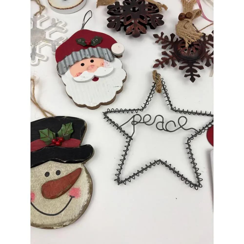 Lot of 22 Holiday Ornaments Christmas Stars Wooden Santa‎ Metal Bundle